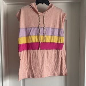 BiBi Pink Hooded Tank with Lilac, Yellow & Magenta Stripes